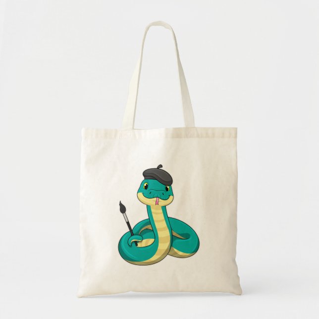 Snake as Painter with Paint brush Tote Bag (Front)
