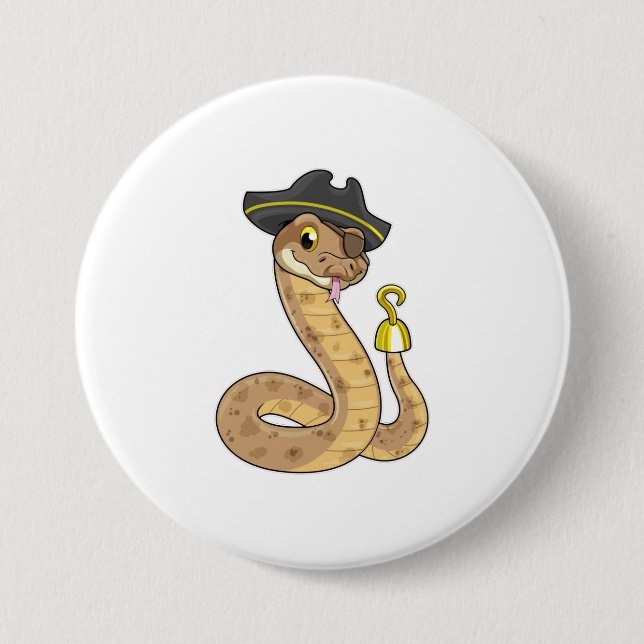 Snake as Pirate with Hook hand & Eye patch 7.5 Cm Round Badge (Front)