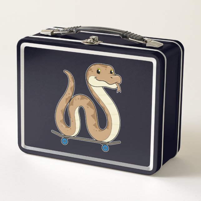 Snake as Skater with Skateboard Metal Lunch Box (Front)