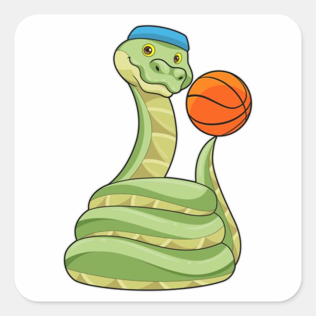 Snake at Basketball Sports Square Sticker (Front)