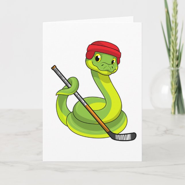 Snake at Ice hockey with Ice hockey stick Card (Front)