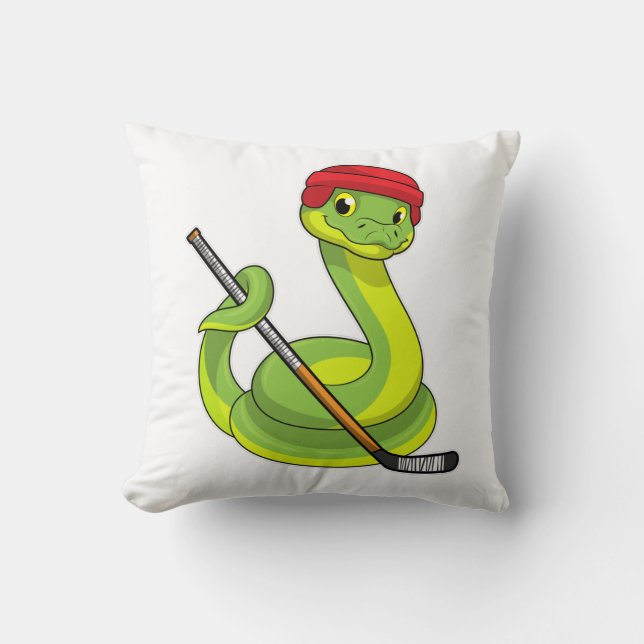 Snake at Ice hockey with Ice hockey stick Cushion (Front)