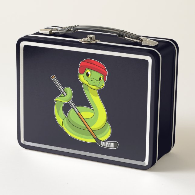 Snake at Ice hockey with Ice hockey stick Metal Lunch Box (Front)