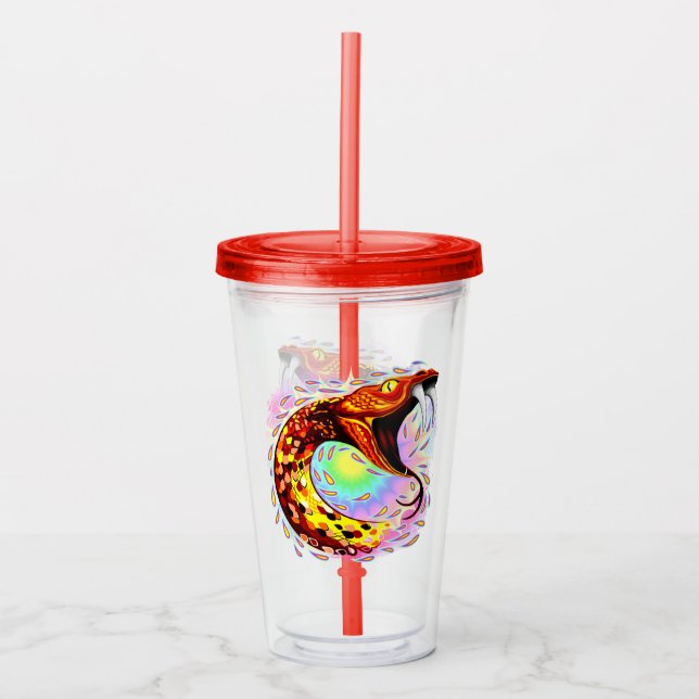 Snake Attack Psychedelic Surreal Art Acrylic Tumbler (Front)