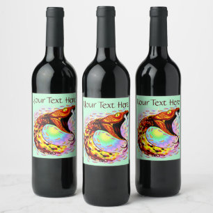 Snake Attack Psychedelic Surreal Art Wine Label
