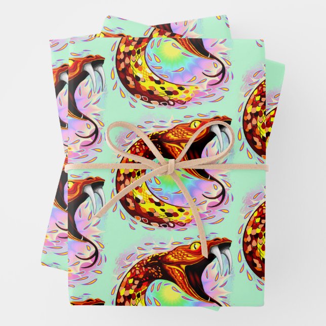 Snake Attack Psychedelic Surreal Art Wrapping Paper Sheet (In situ)