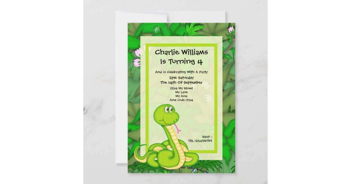 Snake Birthday Party Invitation Zazzle