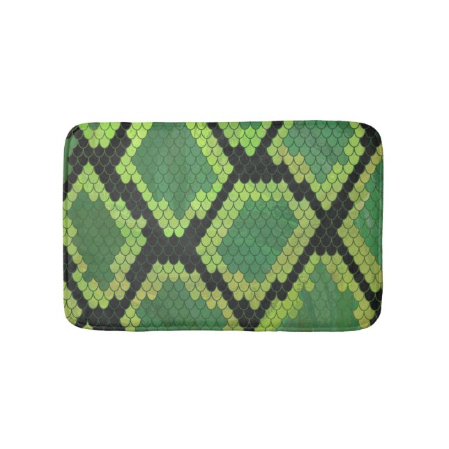 Snake Black and Green Print Bath Mat (Front)