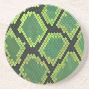 Snake Black and Green Print Coaster