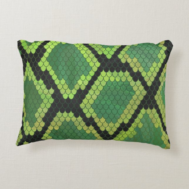 Snake Black and Green Print Decorative Cushion (Back)