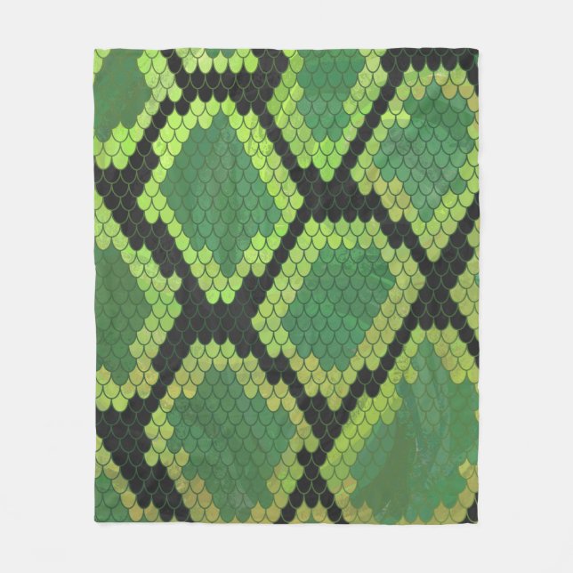 Snake Black and Green Print Fleece Blanket (Front)