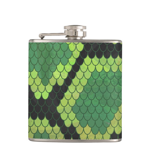 Snake Black and Green Print Hip Flask (Front)