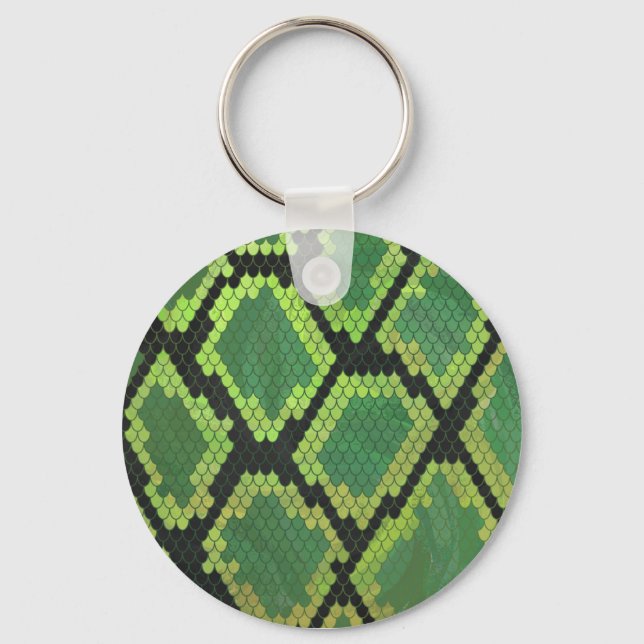 Snake Black and Green Print Key Ring (Front)