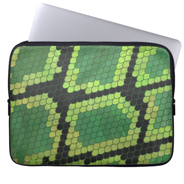 Snake Black and Green Print Laptop Sleeve (Front)