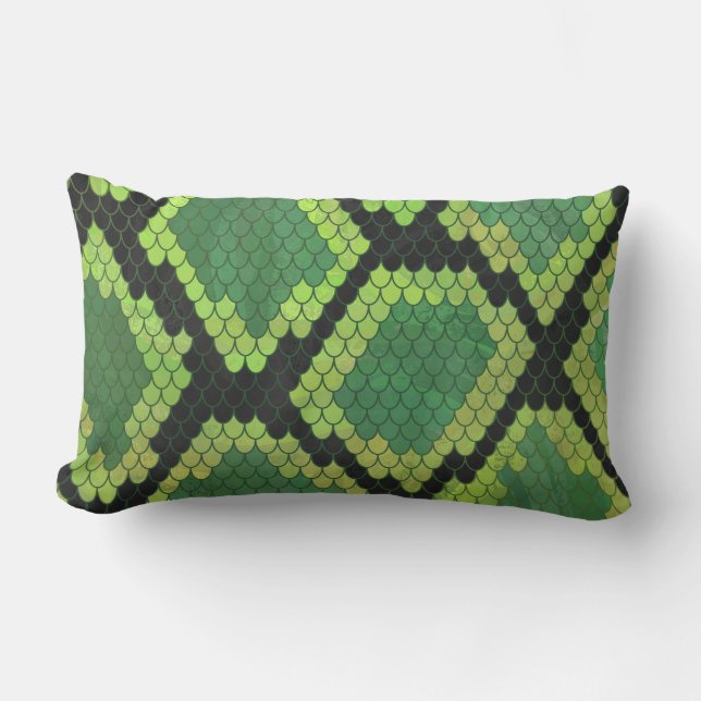 Snake Black and Green Print Lumbar Cushion (Front)