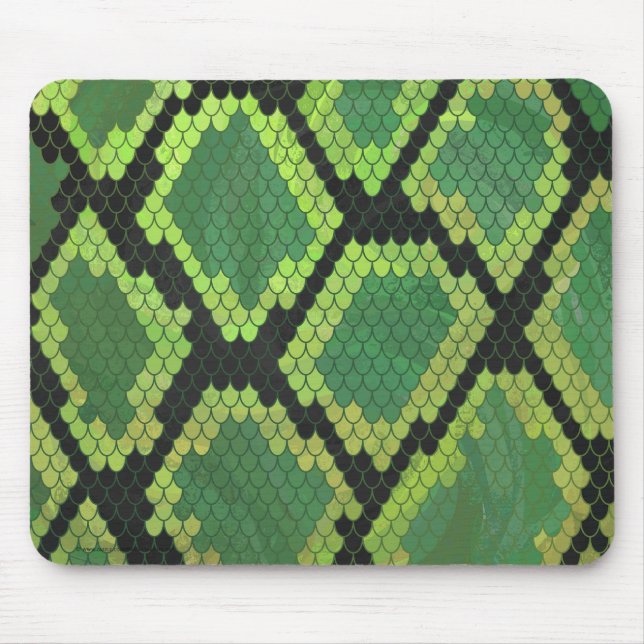Snake Black and Green Print Mouse Mat (Front)