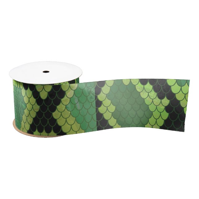Snake Black and Green Print Satin Ribbon (Spool)