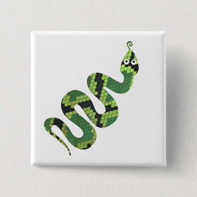 Snake Black and Green Print Silhouette 15 Cm Square Badge (Front)