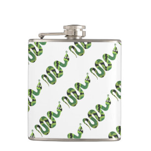 Snake Black and Green Print Silhouette Hip Flask