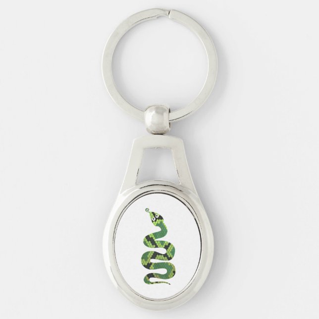 Snake Black and Green Print Silhouette Key Ring (Front)