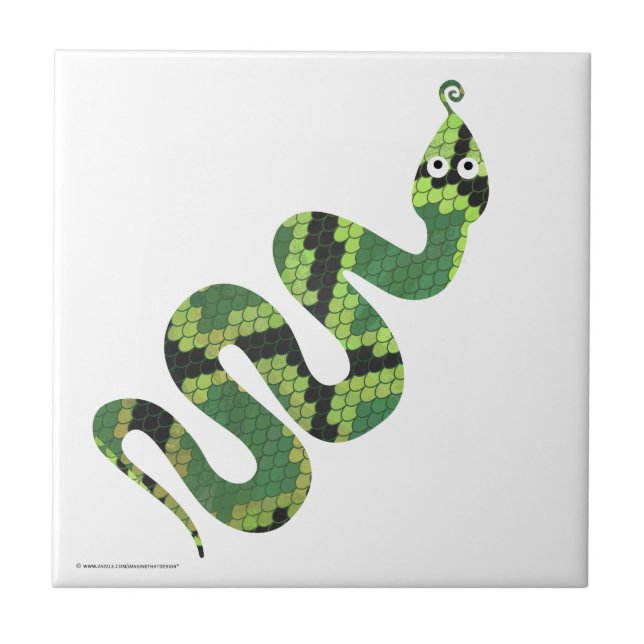 Snake Black and Green Print Silhouette Tile (Front)