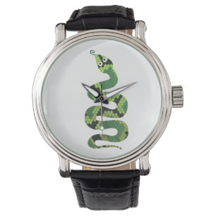 Snake Black and Green Print Silhouette Watch