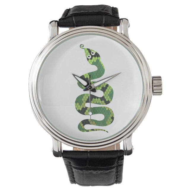 Snake Black and Green Print Silhouette Watch (Front)