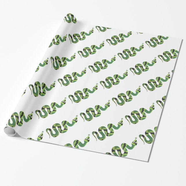 Snake Black and Green Print Silhouette Wrapping Paper (Unrolled)