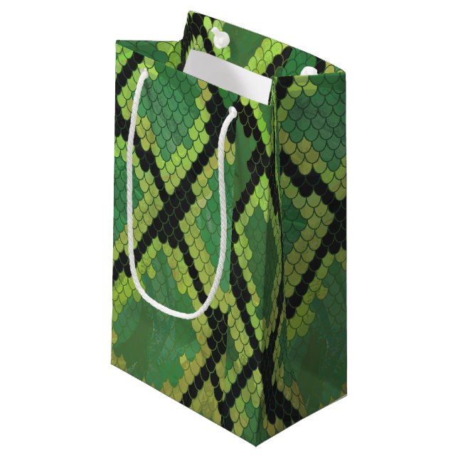 Snake Black and Green Print Small Gift Bag (Front Angled)