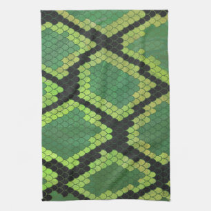 Snake Black and Green Print Tea Towel