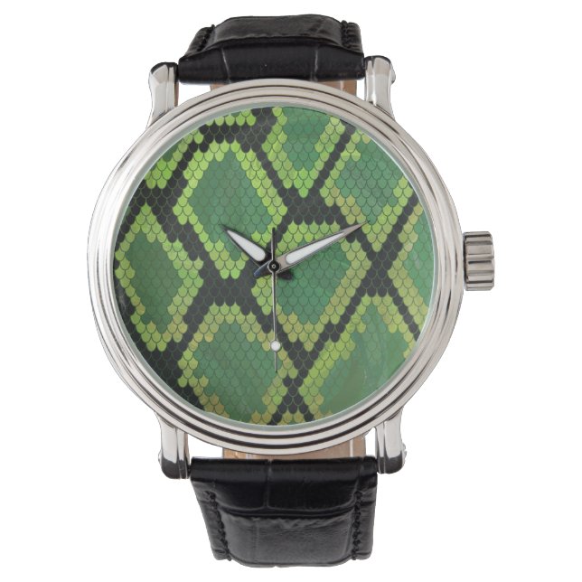 Snake Black and Green Print Watch (Front)