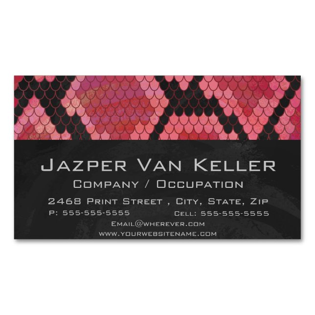 Snake Black and Red Print Magnetic Business Card (Front)