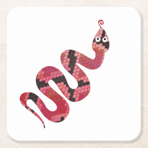 Snake Black and Red Silhouette Square Paper Coaster