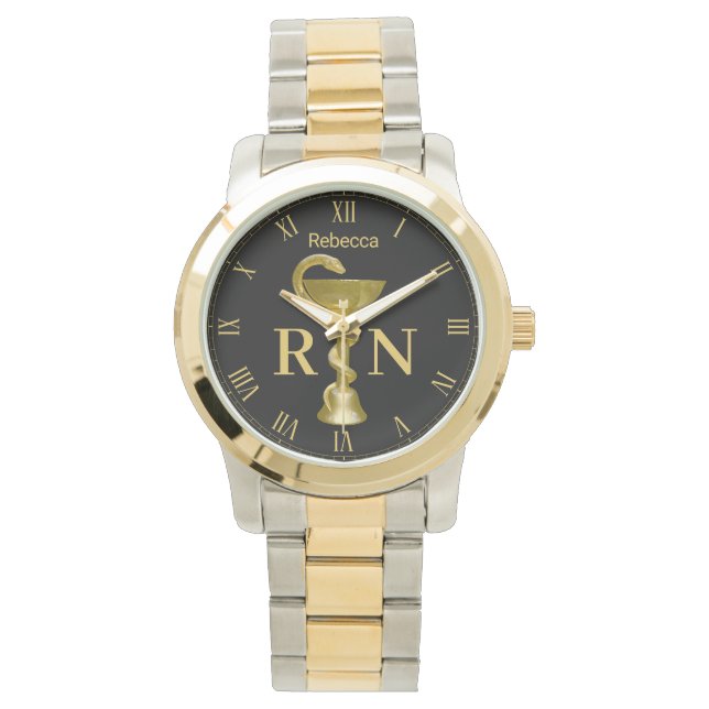 Snake Bowl Medical Hygieia Gold Caduceus Nurse RN Watch (Front)