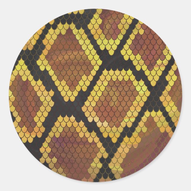 Snake Brown and Gold Print Classic Round Sticker (Front)
