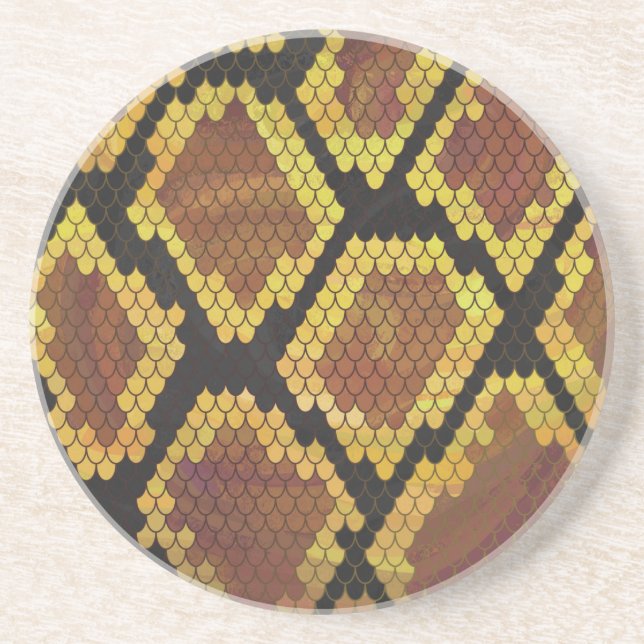 Snake Brown and Gold Print Coaster (Front)