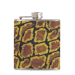 Snake Brown and Gold Print Hip Flask