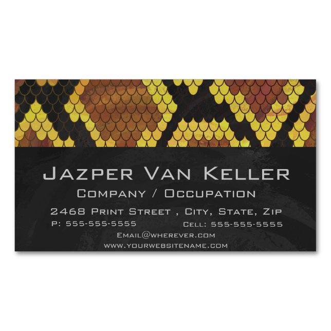 Snake Brown and Gold Print Magnetic Business Card (Front)