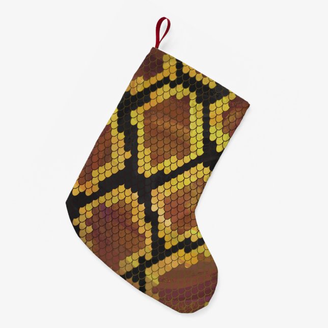 Snake Brown and Gold Print Small Christmas Stocking (Front (Hanging))