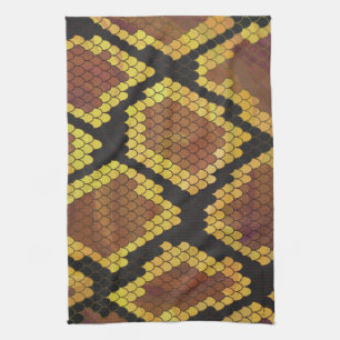 Snake Brown and Gold Print Tea Towel