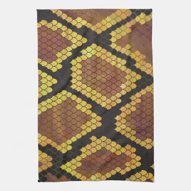 Snake Brown and Gold Print Tea Towel (Vertical)