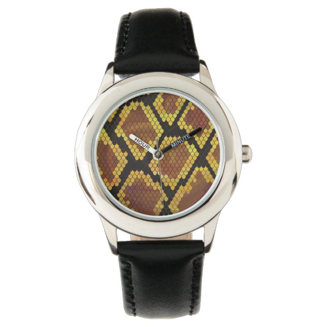 Snake Brown and Gold Print Watch (Front)