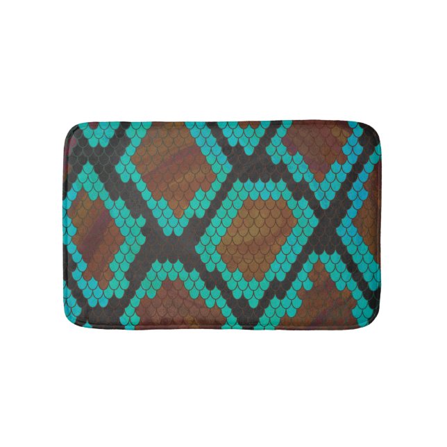 Snake Brown and Teal Print Bath Mat (Front)