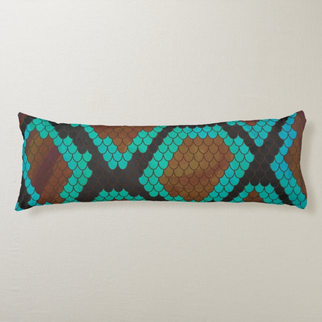 Snake Brown and Teal Print Body Cushion (Front)