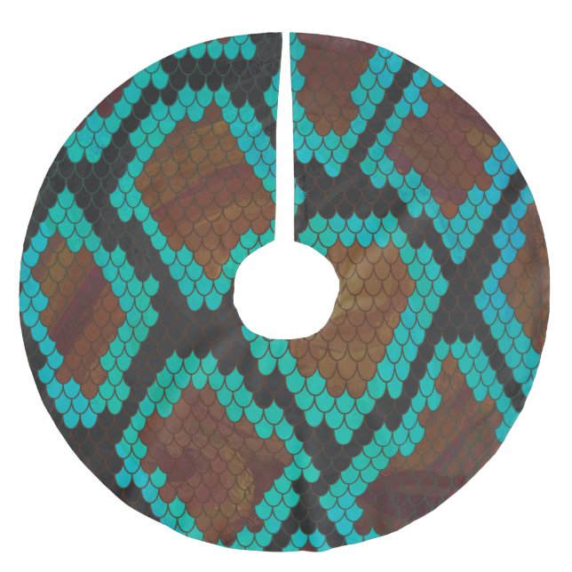 Snake Brown and Teal Print Brushed Polyester Tree Skirt (Front)