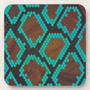 Snake Brown and Teal Print Coaster