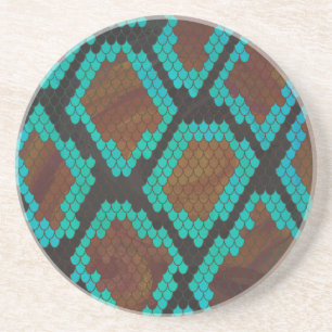 Snake Brown and Teal Print Coaster