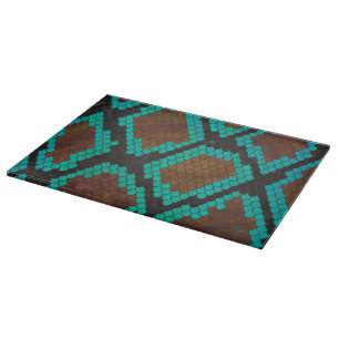 Snake Brown and Teal Print Cutting Board