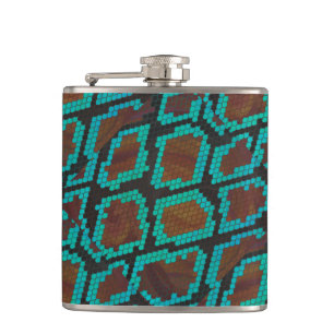 Snake Brown and Teal Print Hip Flask
