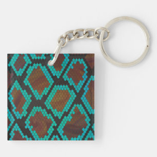 Snake Brown and Teal Print Key Ring
